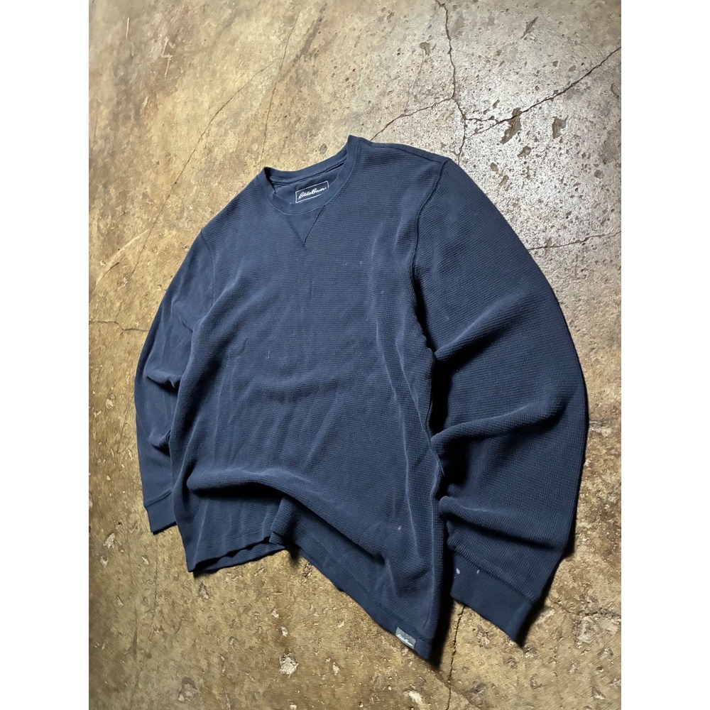 Eddie Bauer Mens Large Navy Blue Waffle Knit Thermal Long Sleeve Crew Neck Shirt - Picture 5 of 7